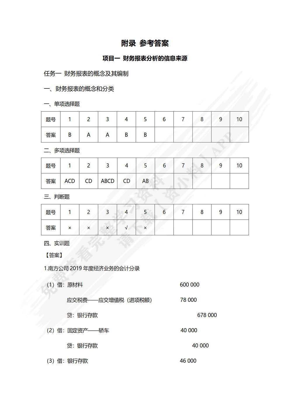 财务报表分析习题与实训