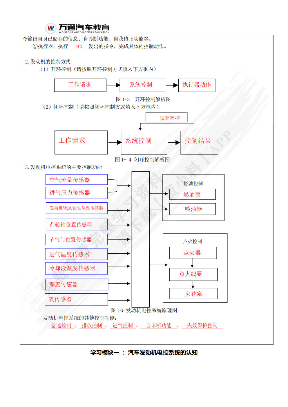 汽车发动机电控系统实训工单（AR版）