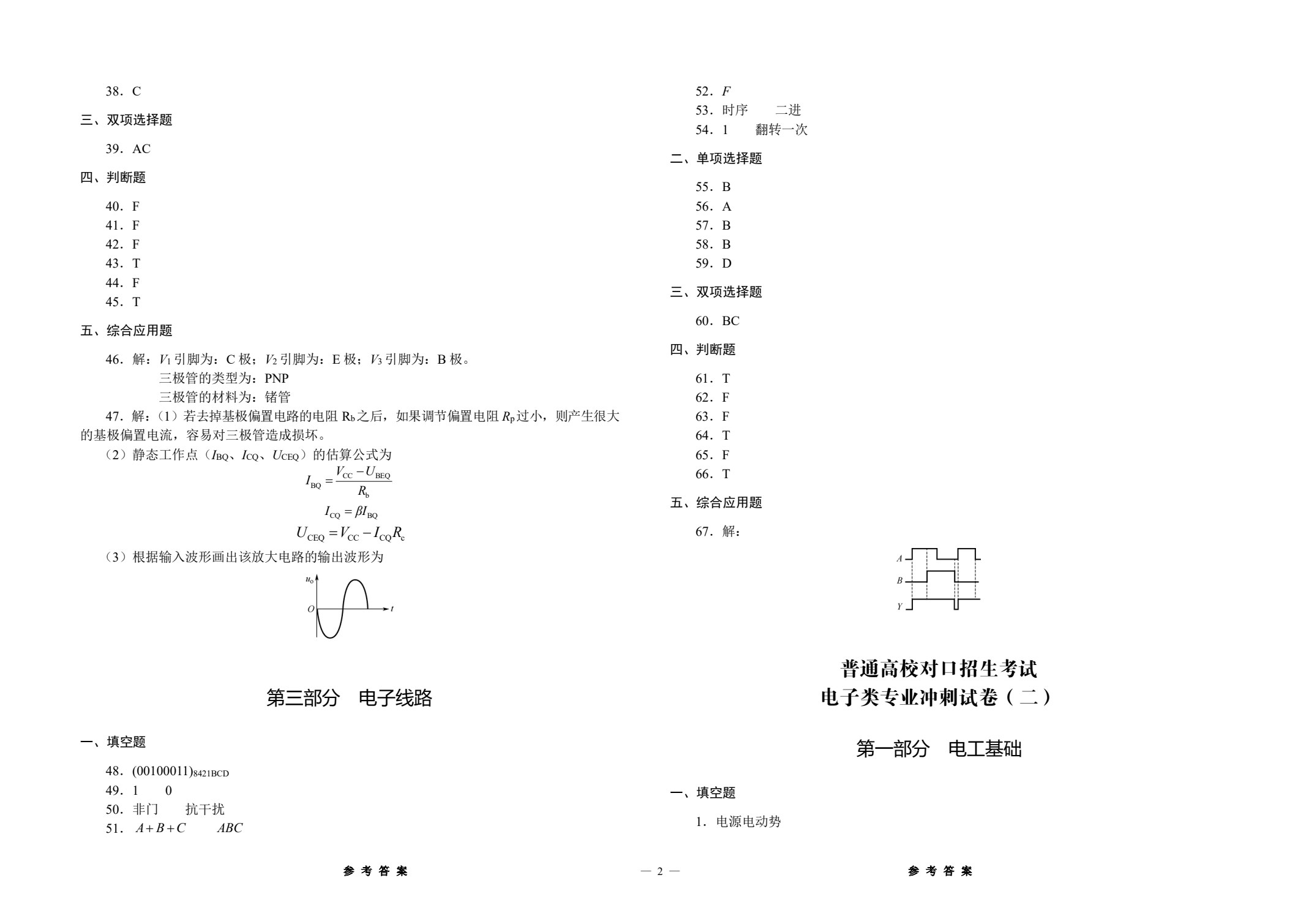 对口升学考试精测冲刺卷 电子类专业