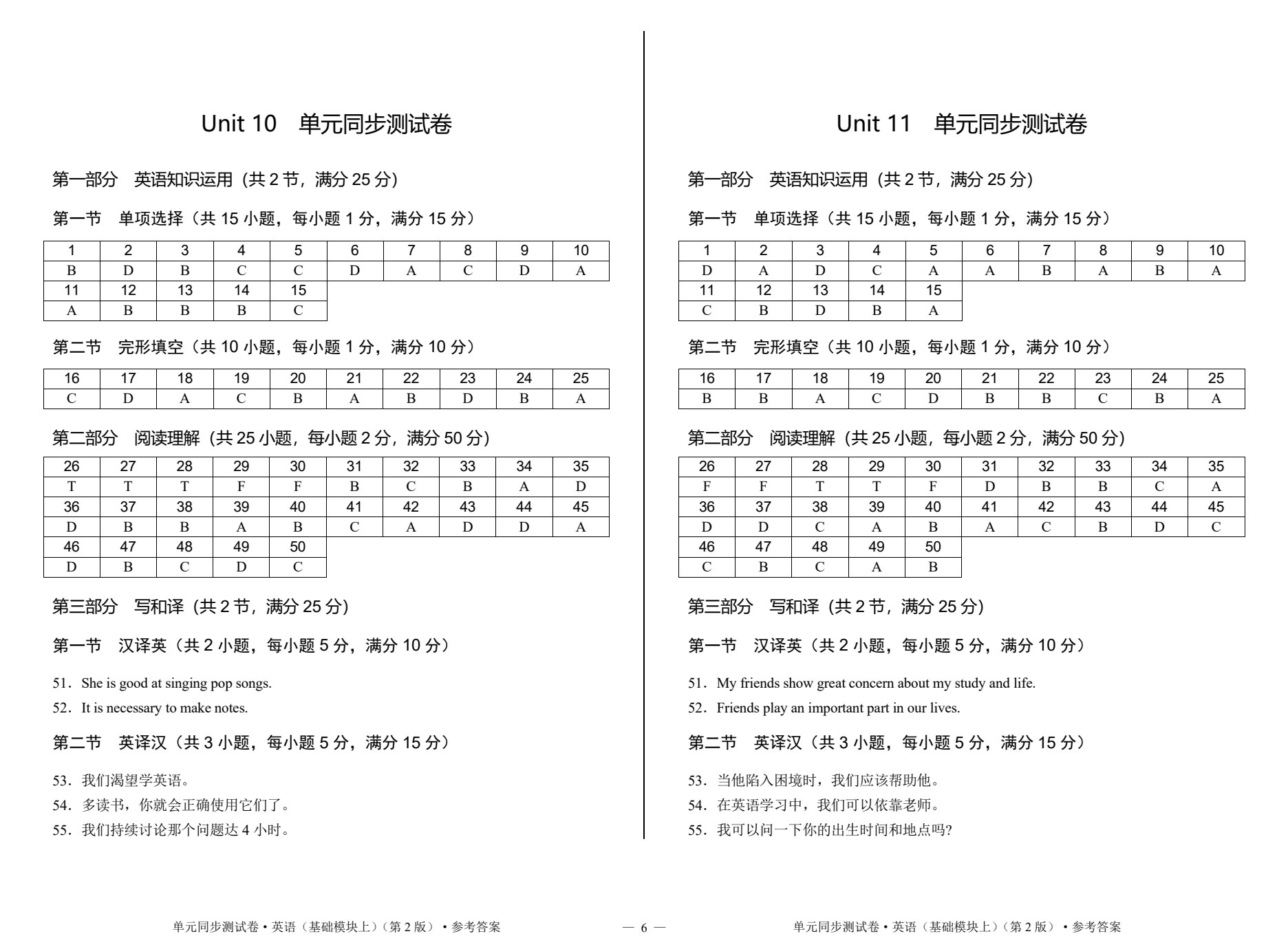 单元同步测试卷&middot;英语（基础模块上）（第2版）
