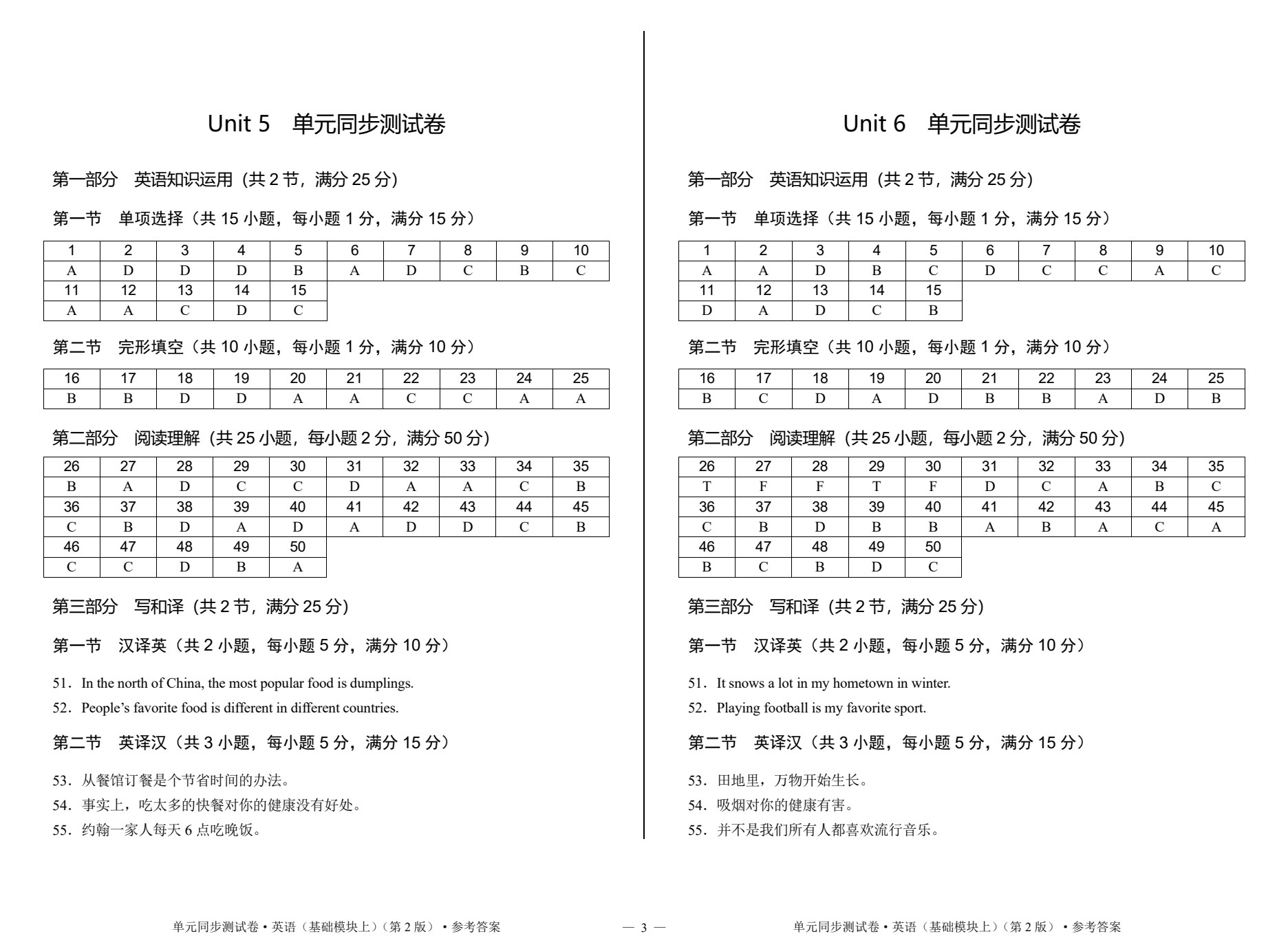 单元同步测试卷&middot;英语（基础模块上）（第2版）