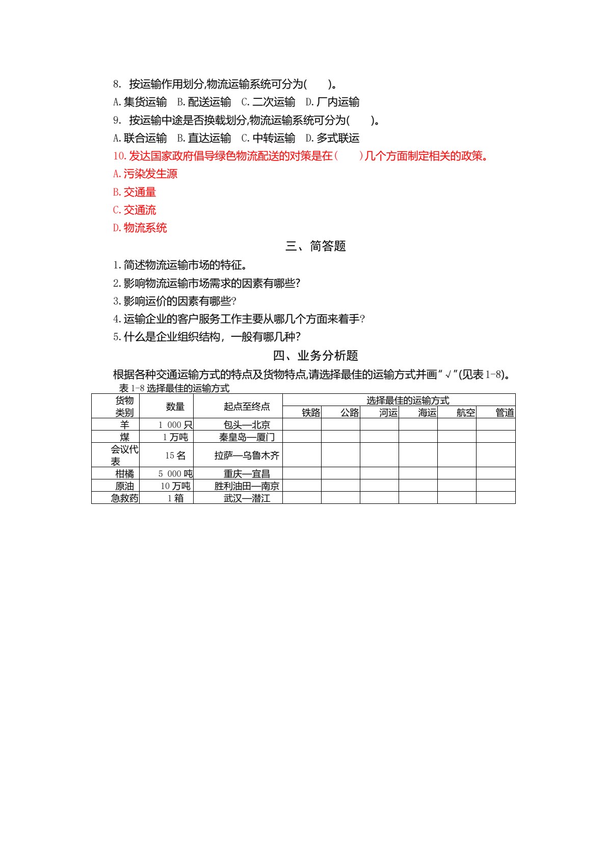 物流运输实务（第三版）
