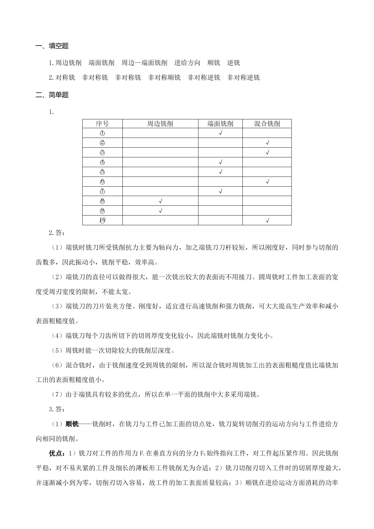 铣工工艺与技能训练（第二版）习题册